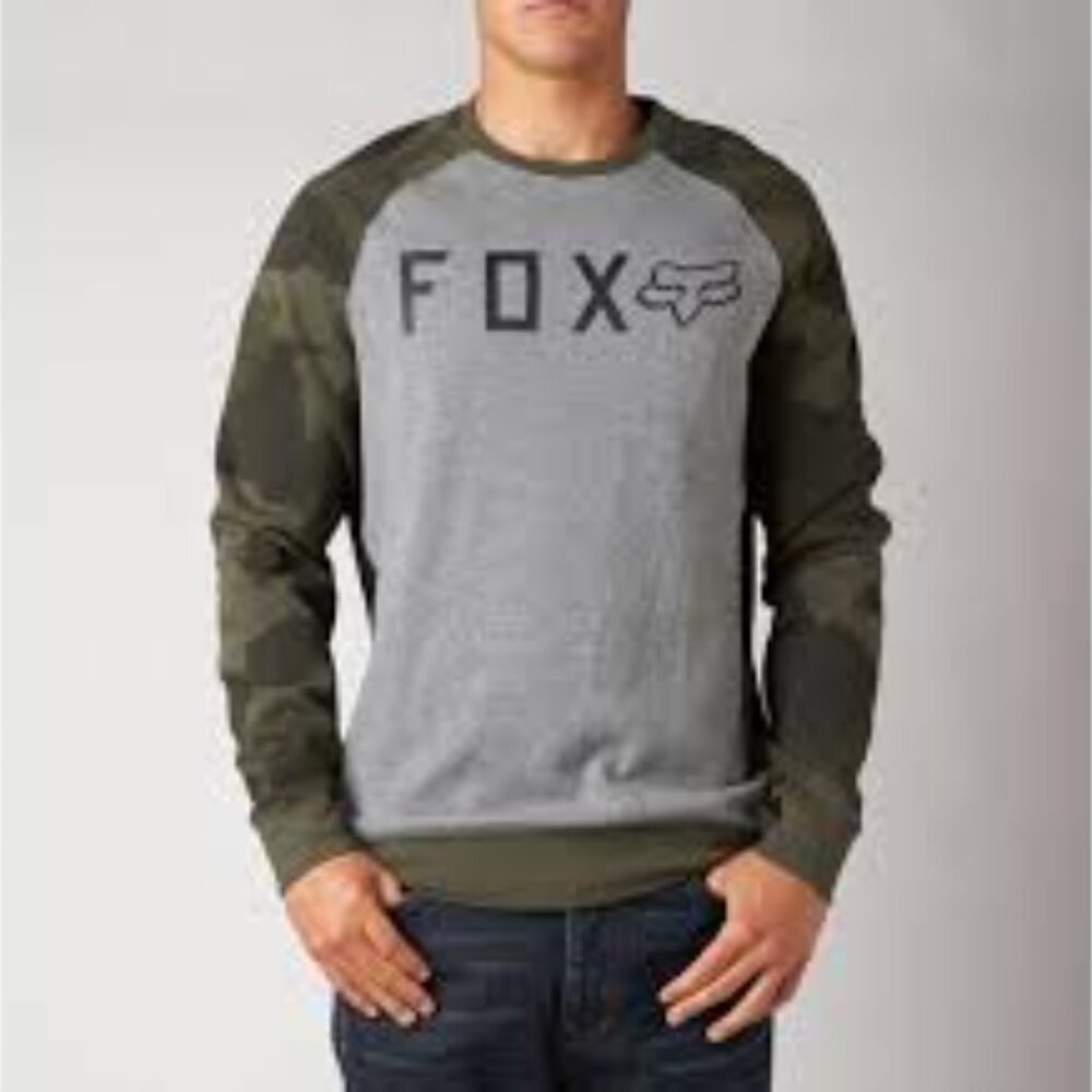 Fox Racing Men's Charcoal and Black Crewneck Sweatshirt With Camo Sleeves